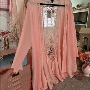 Torrid Pink Sheer Lace Cardigan